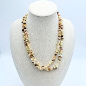 Earth-Tone Mixed Gemstone Chip Necklace – Long Strand